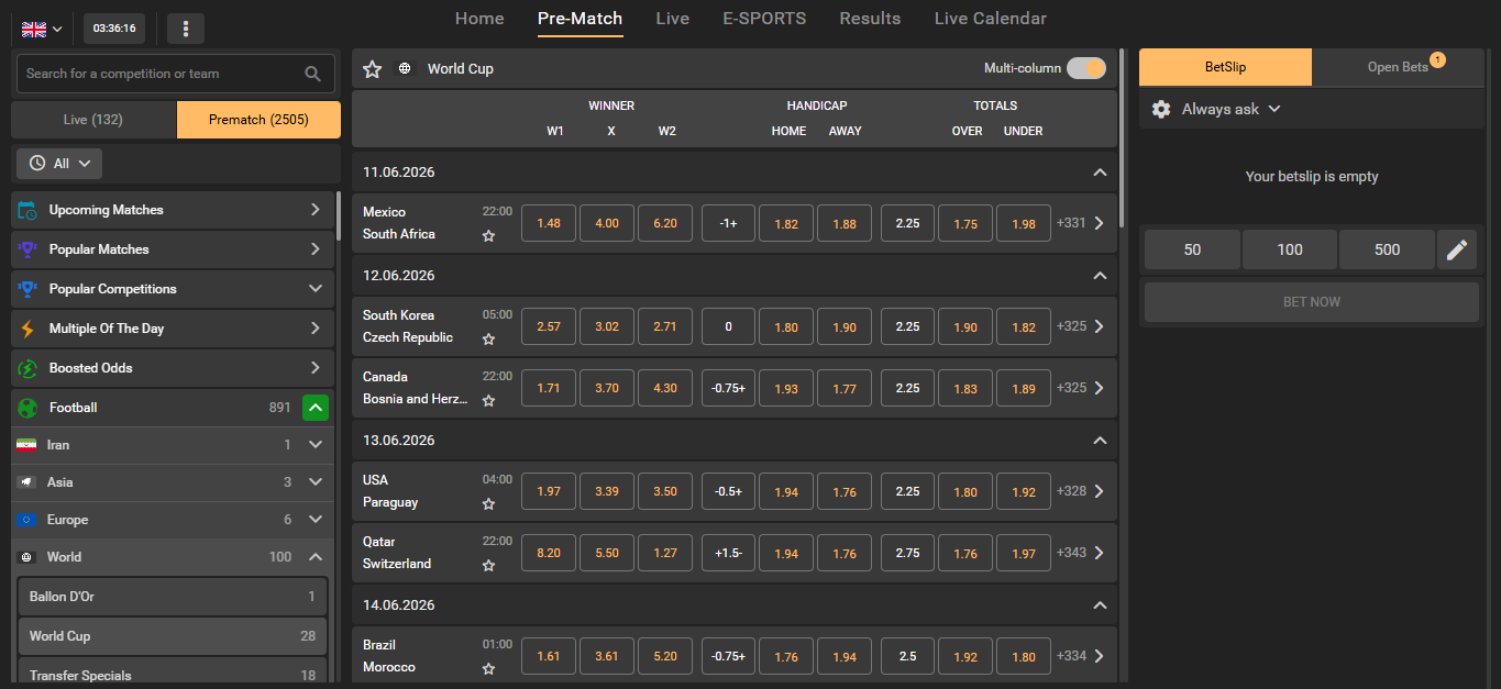 Sportsbook interface preview